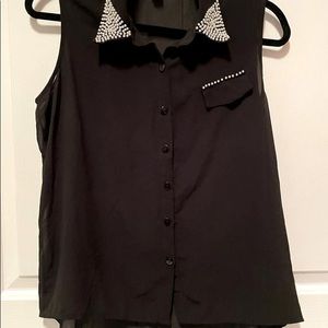 Chiffon Style Sleeveless Blouse - White Beadwork on Front